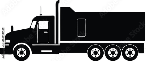 Semi trailer truck silhouette, Truck icon. ruck with semi trailer. Vector drawing.