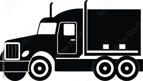 Semi trailer truck silhouette, Truck icon. ruck with semi trailer. Vector drawing.