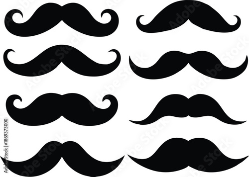 Minimalist black mustache icon vector set, Set of mustache silhouette vector illustration