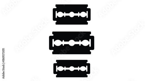 Three black and white illustrations of double edged safety razor blades