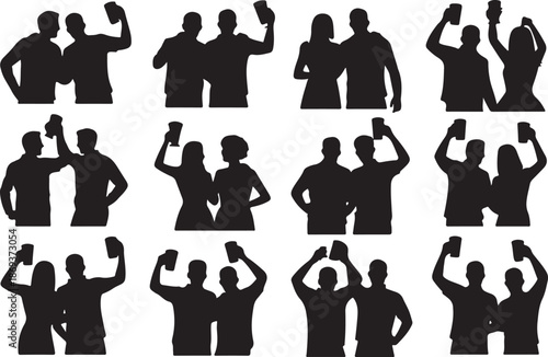 Silhouettes of People Toasting with Drinks at a Celebration drinking