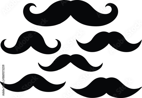 Minimalist black mustache icon vector set, Set of mustache silhouette vector illustration
