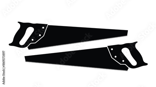 Two black hand saws crossed over each other in a simple illustration