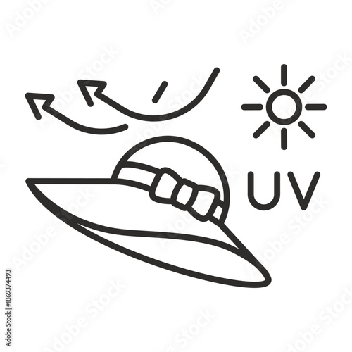 sun hat icon, protection from sun rays, summer woman cap, vector illustration
