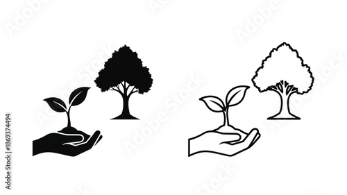 Growing trees and plants held in hands a symbol of nature s care
