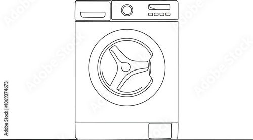 Washing Machine Single Line Drawing Laundry Appliance Cleanliness Wash Day Minimalist Design.