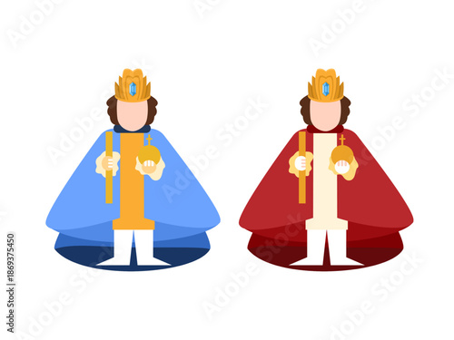 Illustrations of the three wise men in crowns and robes suitable for holiday designs. Perfect for festive christmas projects.