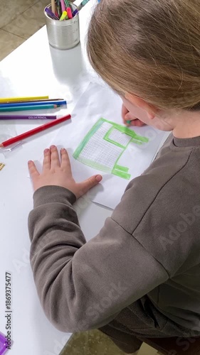 Teenage girl engaged in creative activity at home, drawing with pencils as part of her hobby. Focused and inspired, she enjoys the fun and relaxation that artistic expression brings to her day. 