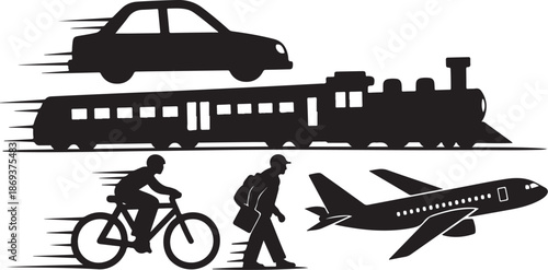 Transportation Modes Silhouettes in Motion Vector Illustration