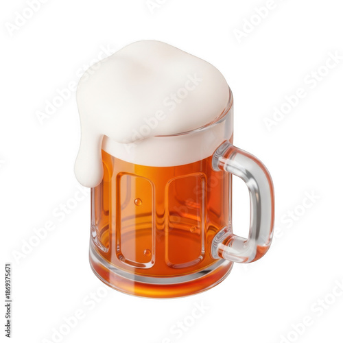 Full glass of beer with foam, isolated on transparent background