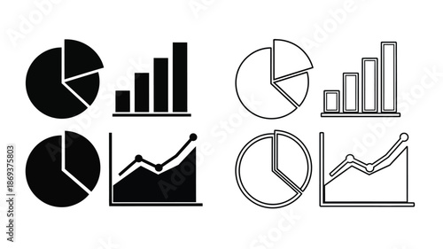 Black and white icons representing various data visualization charts and graphs