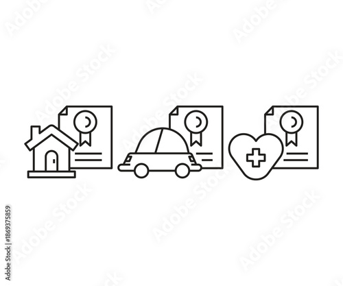 insurance document icons set line illustration vector