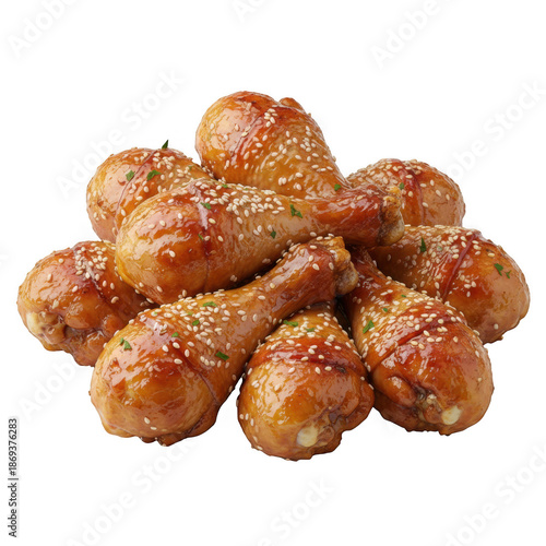 Delicious glazed chicken drumsticks isolated on transparent background