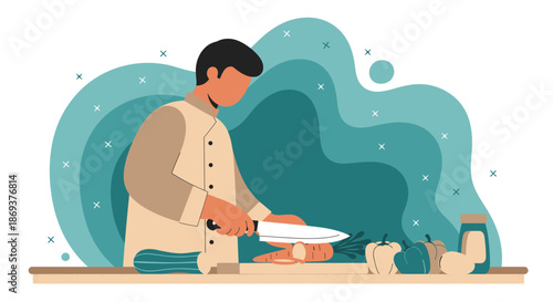 Chef Preparing Food in Kitchen.