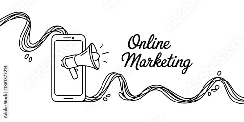Online Marketing Illustration with Smartphone and Megaphone