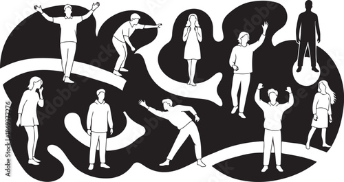 Diverse group of people navigating through life's challenges together