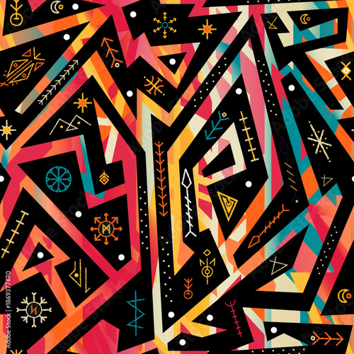 Fire Tribal Warrior Geometric Pattern