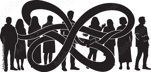 Diverse Group of People with Interconnected Silhouettes Standing Together