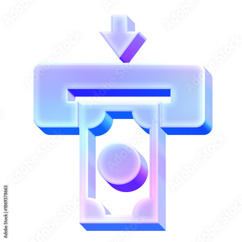 Φωτογραφία 3D Glossy Holographic ATM Money Icon - Y2K Gradient Cash Withdrawal