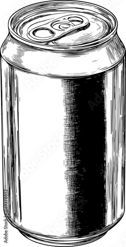 Illustration of a blank aluminum beverage can on white background.
