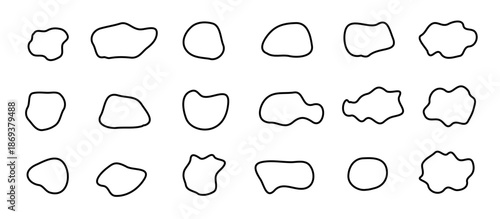 Organic blob shape set. Liquid irregular forms line art vector.