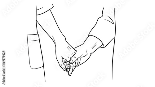 Simple line art of couple holding hands - romantic gesture in minimalist style