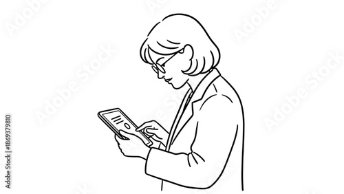Woman in lab coat using tablet for interactive research