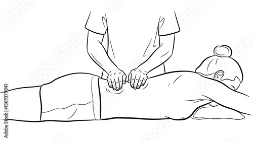 Relaxing back massage line art - spa therapy wellness concept