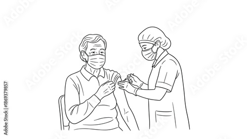 Healthcare professional administering vaccine to senior citizen in a medical setting