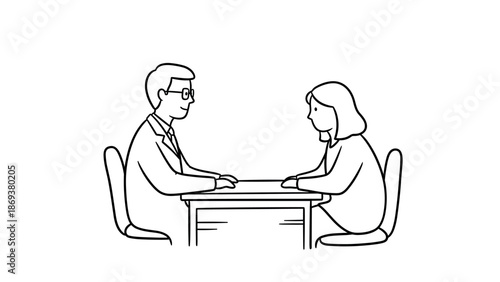 Business meeting linear art: professional office conversation in minimalist style