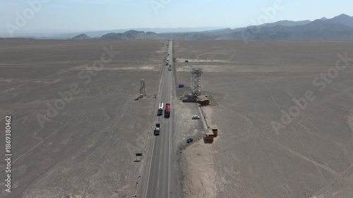 Nasca Lines (tree) with viewing platform and the Panamericana road, Peru, Aerial