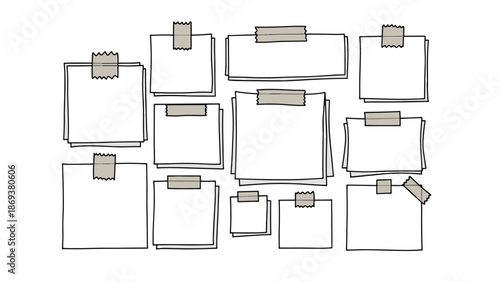 Hand drawn paper notes collection with tape elements