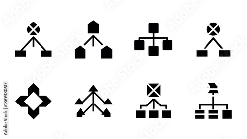 Minimalist flowchart icons set for network and process visualization