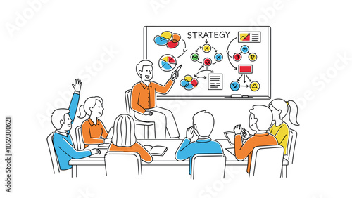 Business strategy meeting in modern linear art style