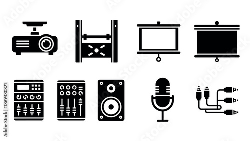Audio and visual equipment icons collection for presentations and broadcast
