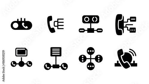 Modern communication technology icons set in bold silhouette style