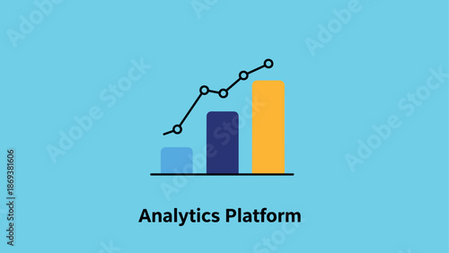 Modern analytics concept with rising bar and line graph on blue background