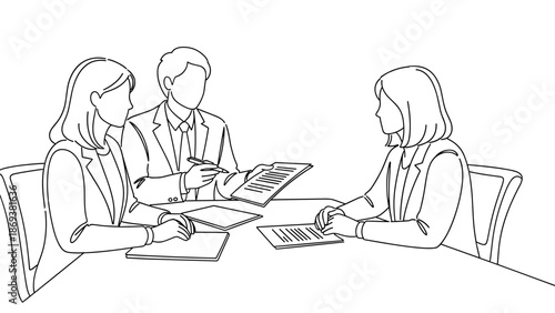 Business team meeting in minimalist linear style