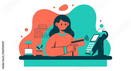 Woman Operating Cash Register at Counter.