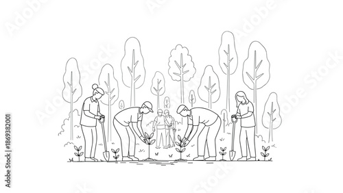 Community tree planting in forest setting with nature conservation focus