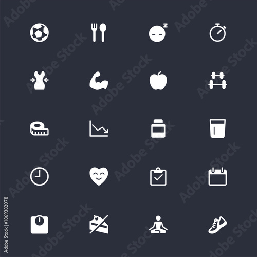 Health care flat icons stock illustration- Apple, Fruit, Bottle, Cake, Chart