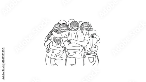 Group hug: embracing connection and friendship in linear art