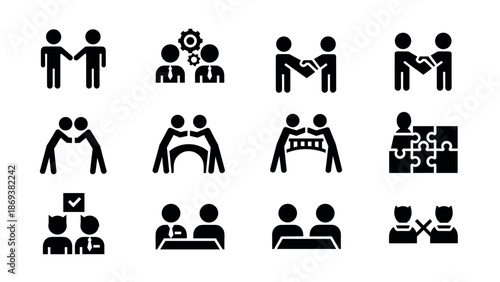 Simple symbol set displaying business collaboration and teamwork concepts