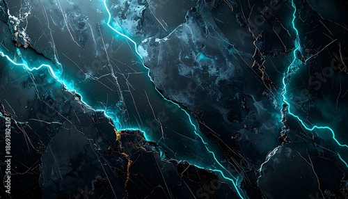 Abstract Blue Lightning Strikes on Dark Marble Texture Background.