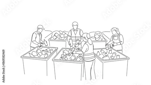 Linear grocery store scene with customers choosing products from freezer bins