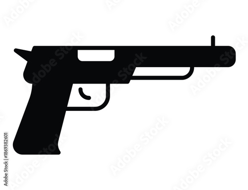 Black silhouette of a handgun on white background for safety and warning