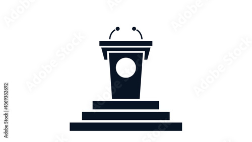 Minimalist podium with microphones icon for public speaking events