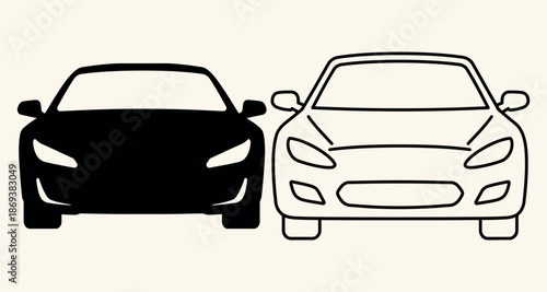 Car icon set with sedan front view silhouette