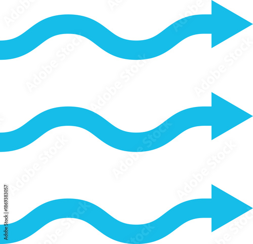 Air flow arrows collection. Wind stream, fresh water direction, conditioner or filter system infographic elements. Vector arrow icons set