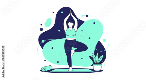 Woman Practicing Yoga in Tree Pose Position.